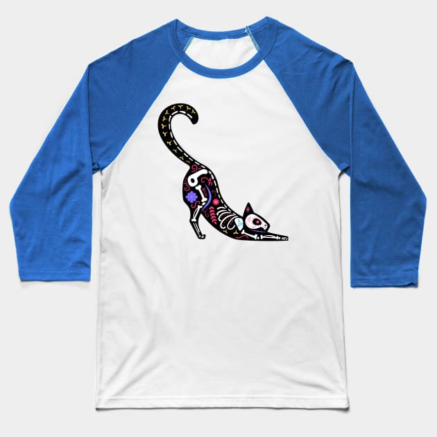 Sugar Skull Calavera Cat III Baseball T-Shirt by Pixelchicken